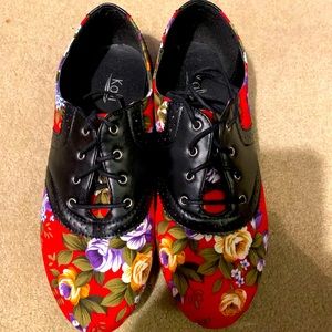 Red floral lace up oxfords